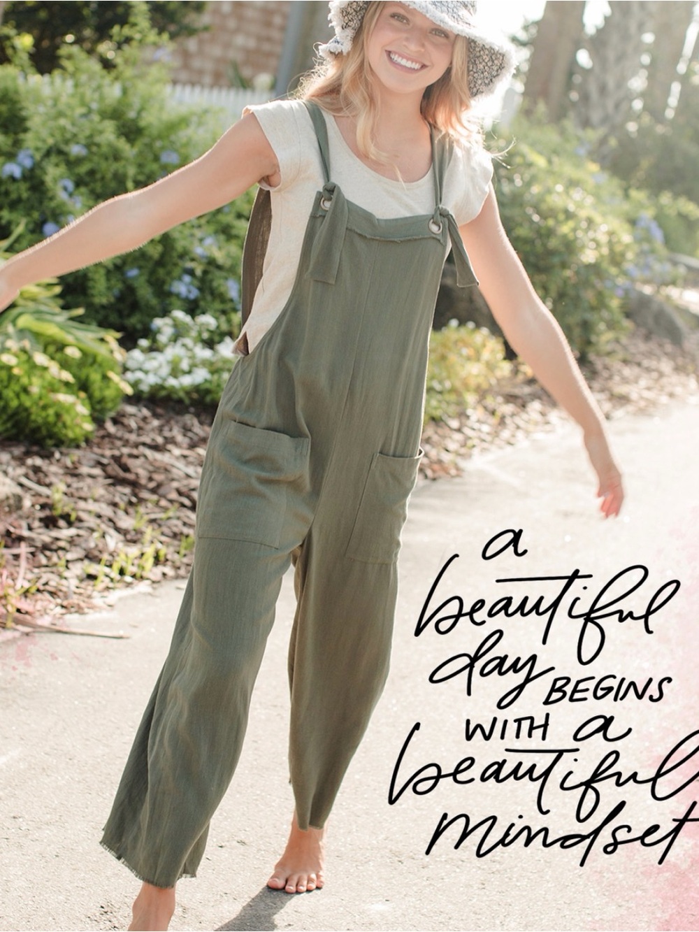 NATURAL LIFE Olive Tie-Shoulder Wide-Leg Jumpsuit